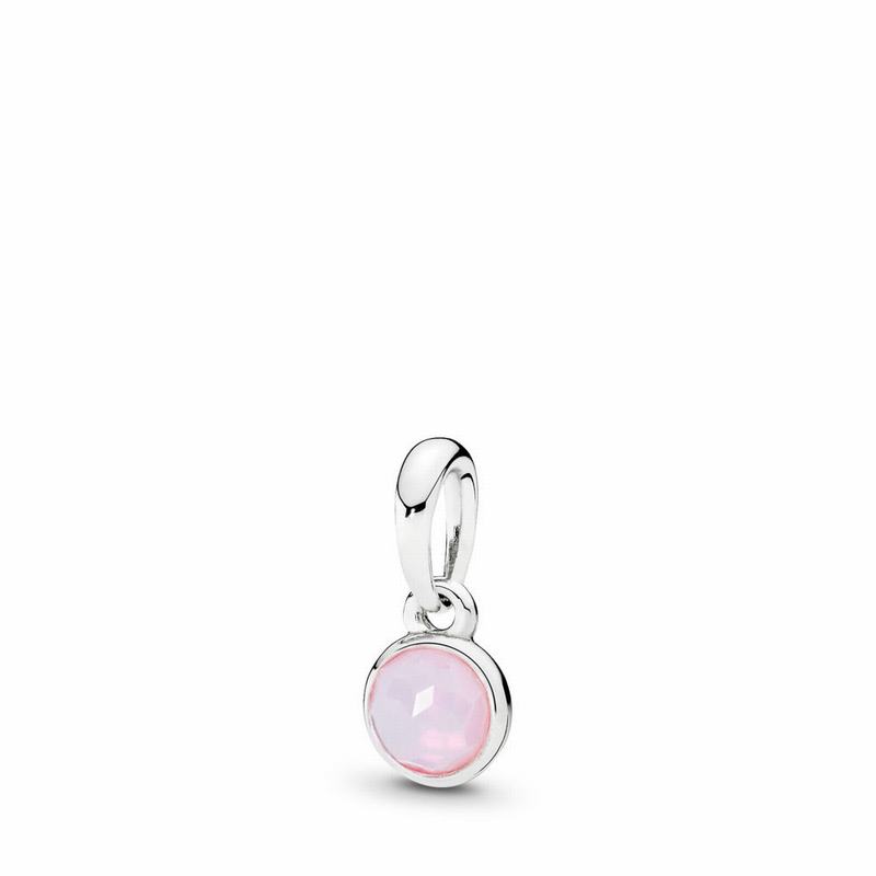 Pandora October Droplet Pendant Ireland - Sterling Silver/Pink/Crystal - 036485BQR